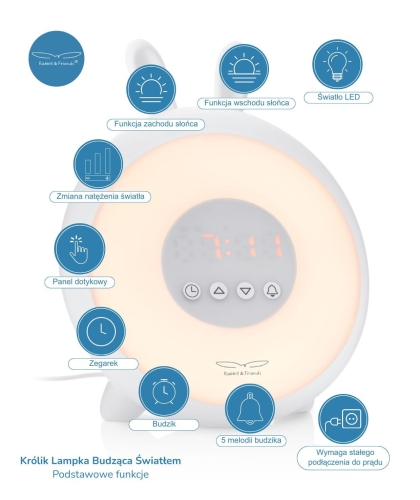 Królik Lampka Budząca Światłem Biała